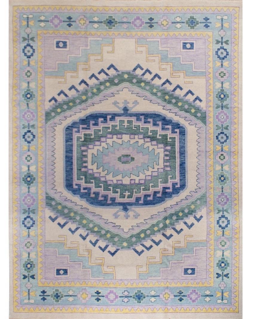 ZARA Blue Multi Handmade Handknotted Wool Area Rug
