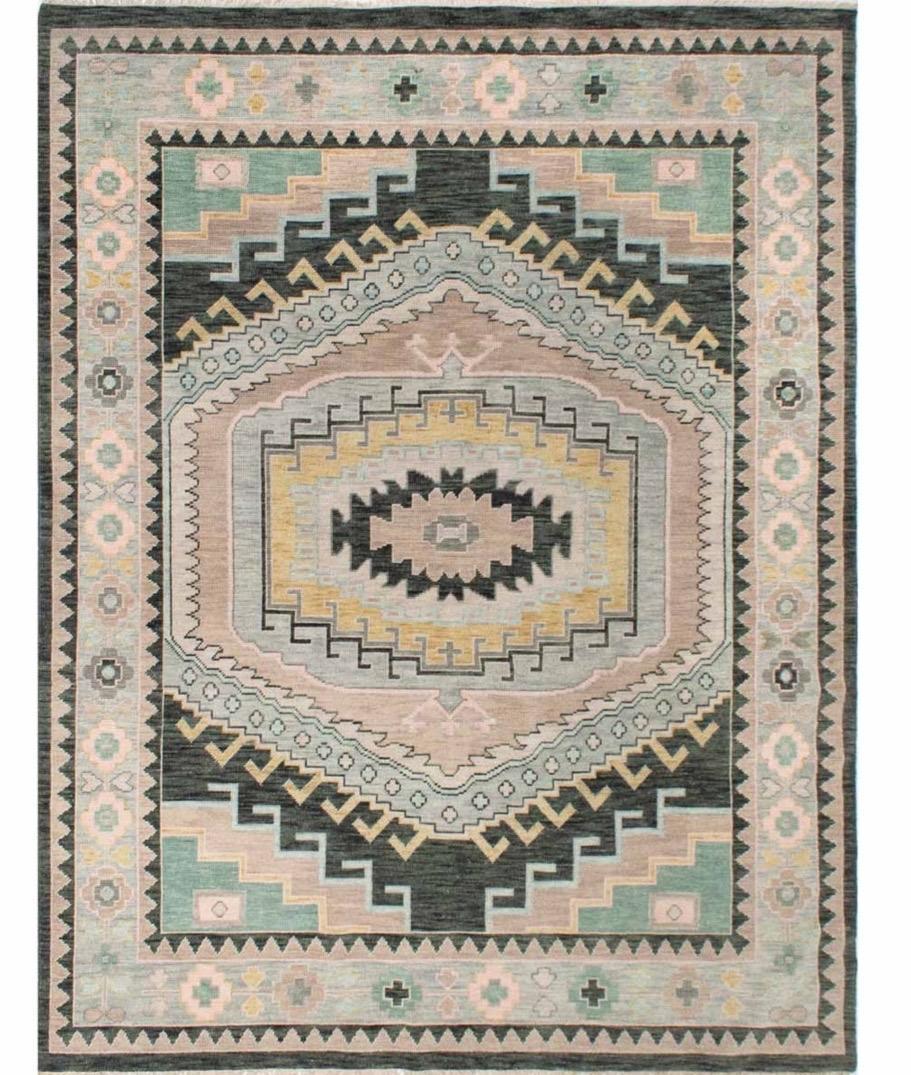 ZARA Green Multi Handmade Handknotted Wool Area Rug