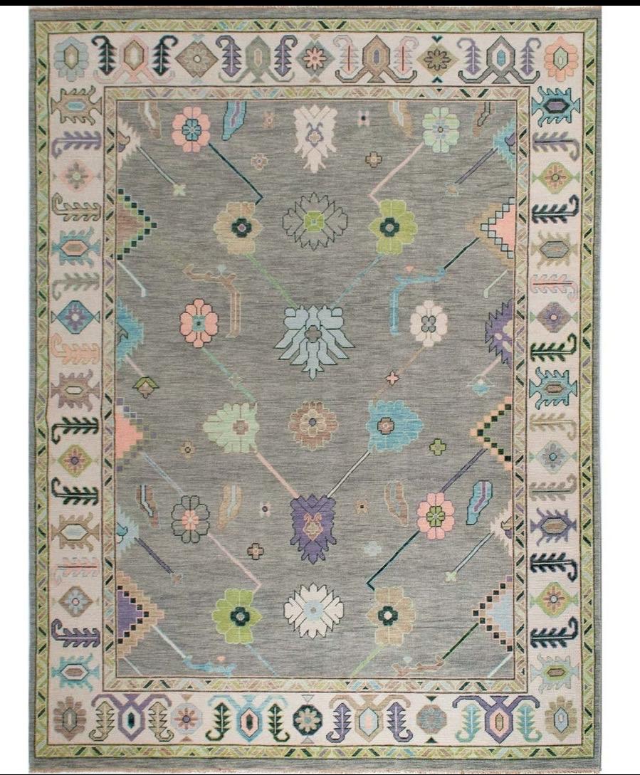 Grey Multi Handmade Handknotted Wool Area Rug