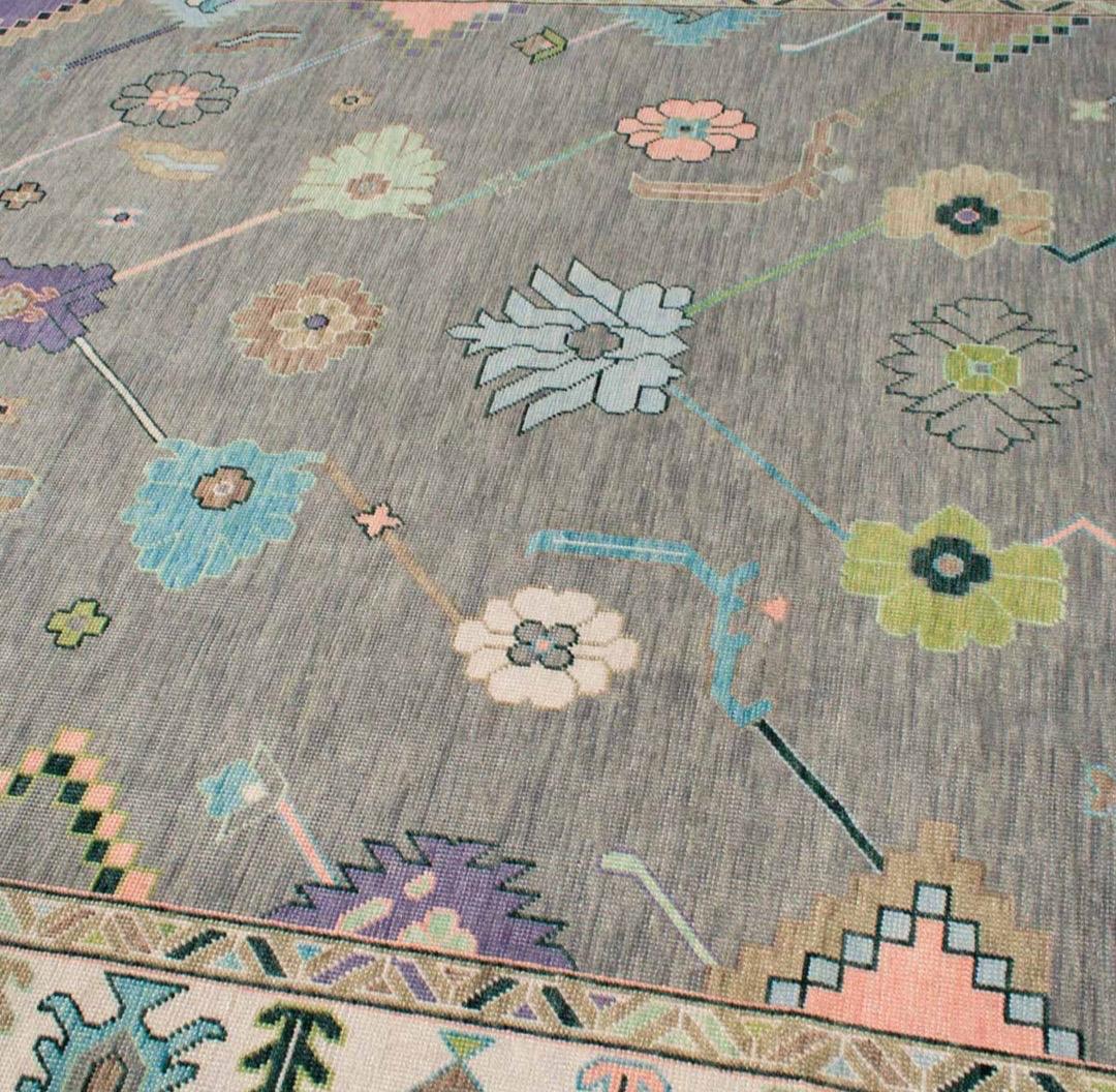 Grey Multi Handmade Handknotted Wool Area Rug