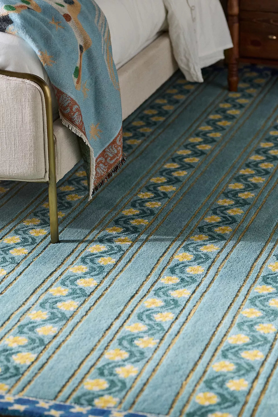 Printed Goods Tufted Wool Floral Striped Rug