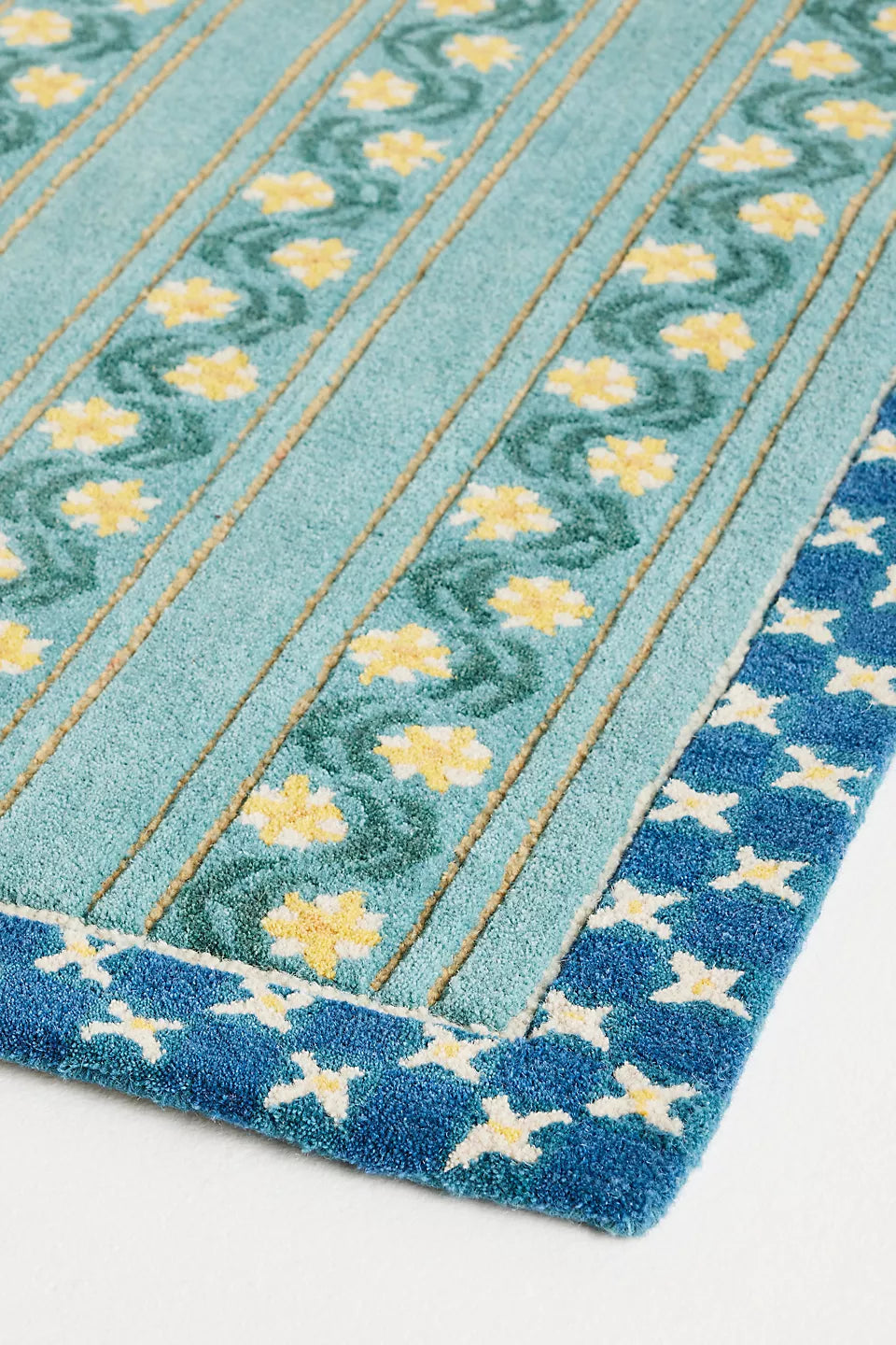 Printed Goods Tufted Wool Floral Striped Rug