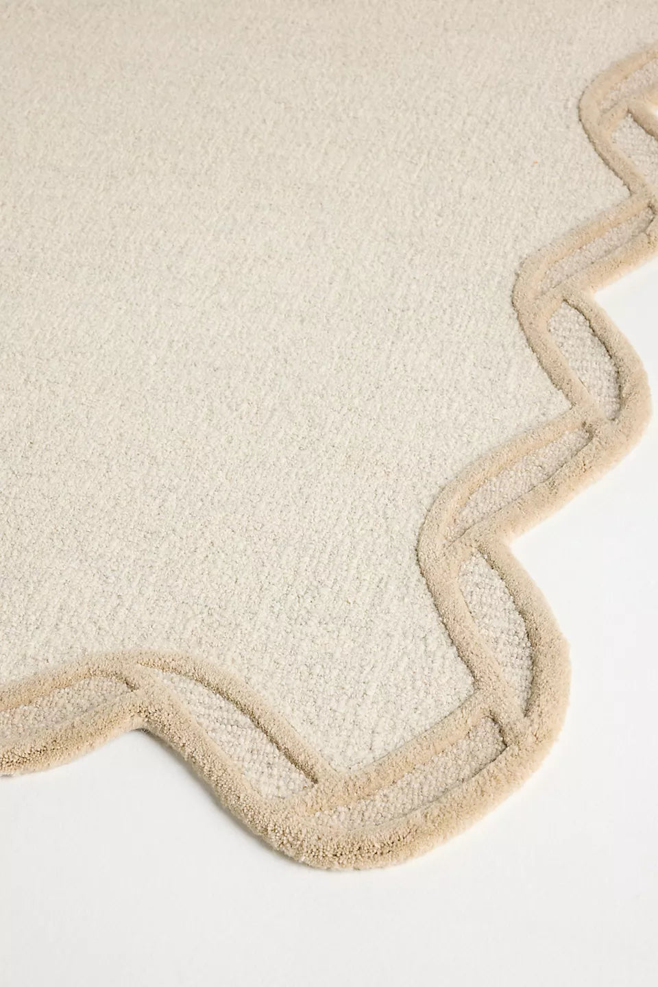 Oatmeal Cream Scallop Handmade Tufted Wool Area Rug For Bedroom Livingroom Office Kitchen Nursery Entryway modern Rug
