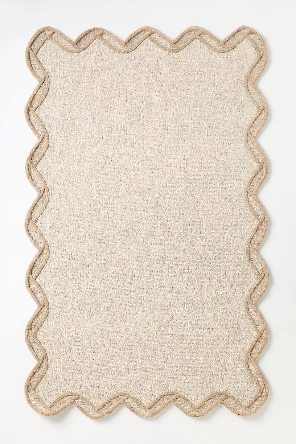 Oatmeal Cream Scallop Handmade Tufted Wool Area Rug For Bedroom Livingroom Office Kitchen Nursery Entryway modern Rug