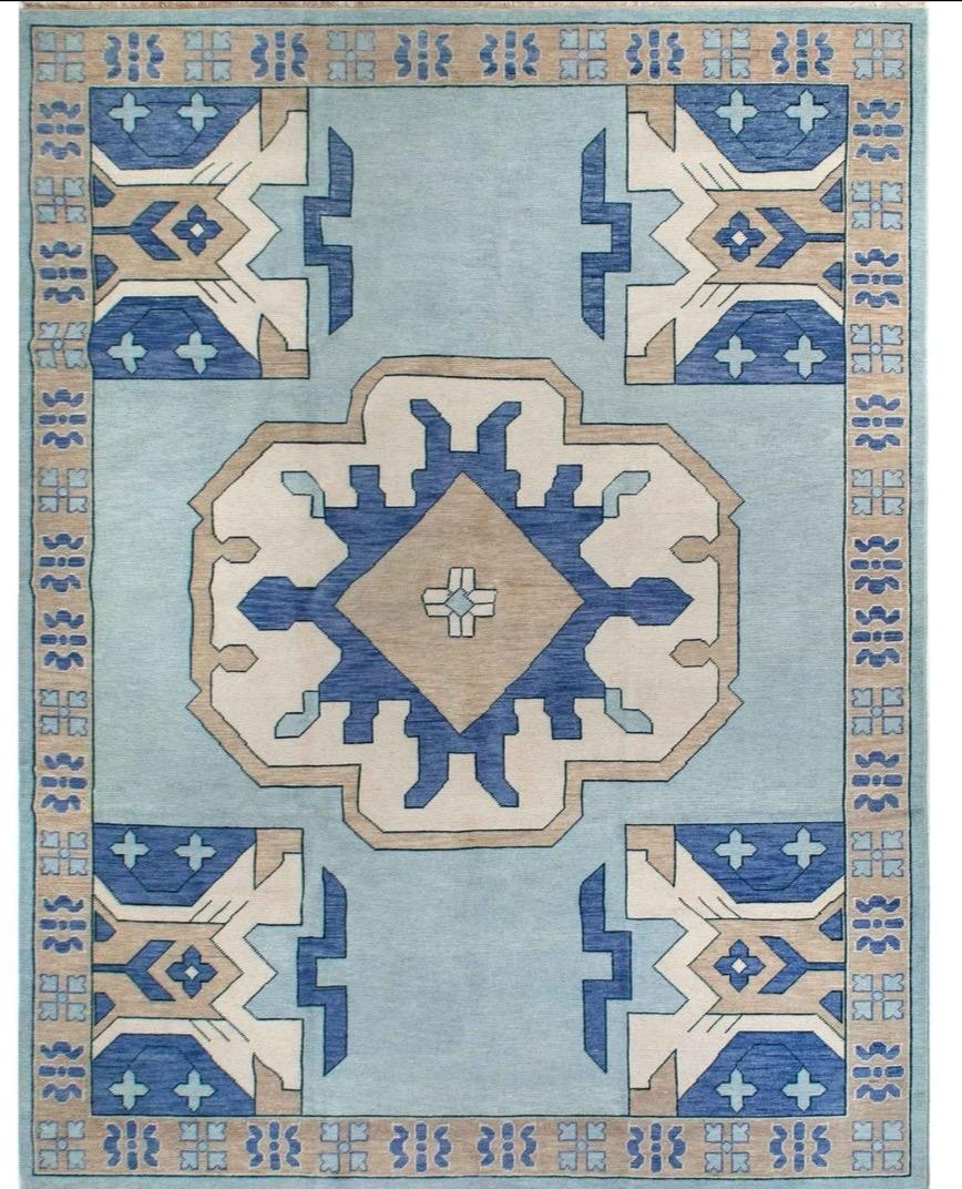 ZARA Blue Handmade Handknotted Wool Area Rug