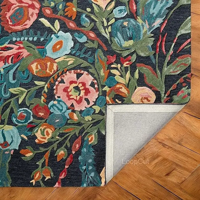 Black Foliage Hand-Tufted Rug Rugverse