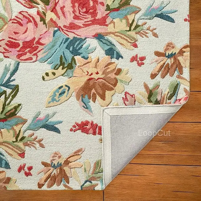 Ivory Multicolor Foliage Hand-Tufted Rug Rugverse