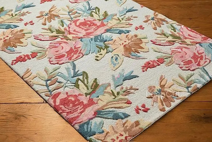 Ivory Multicolor Foliage Hand-Tufted Rug Rugverse