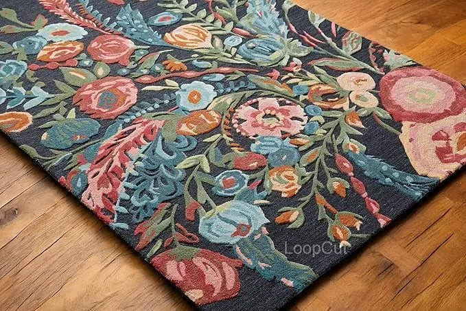 Black Foliage Hand-Tufted Rug Rugverse