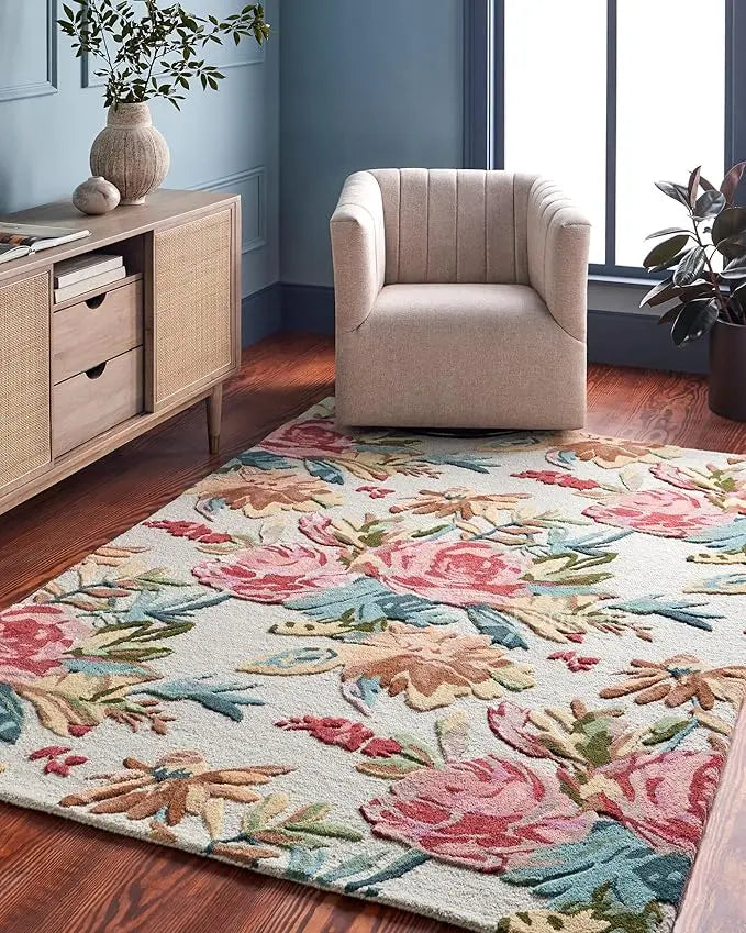 Ivory Multicolor Foliage Hand-Tufted Rug Rugverse