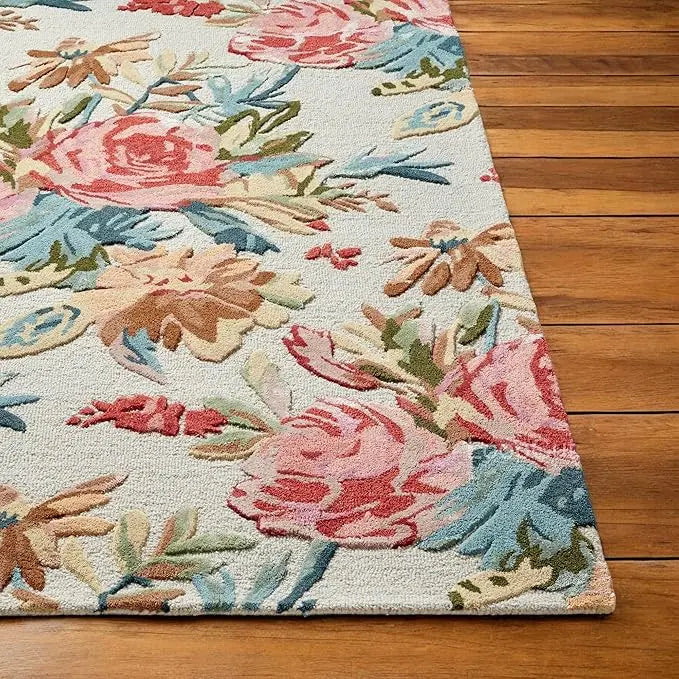 Ivory Multicolor Foliage Hand-Tufted Rug Rugverse