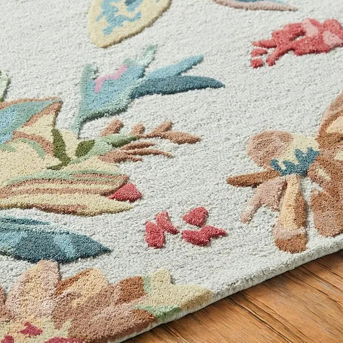 Ivory Multicolor Foliage Hand-Tufted Rug Rugverse