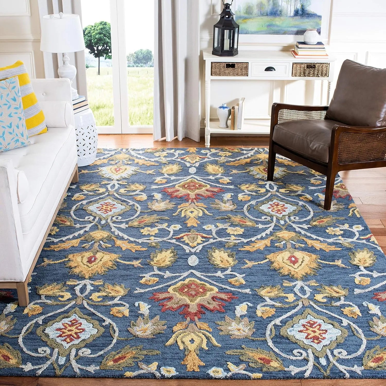 Midnight Flora Blue woolen Hand Tufted Carpet Rugverse