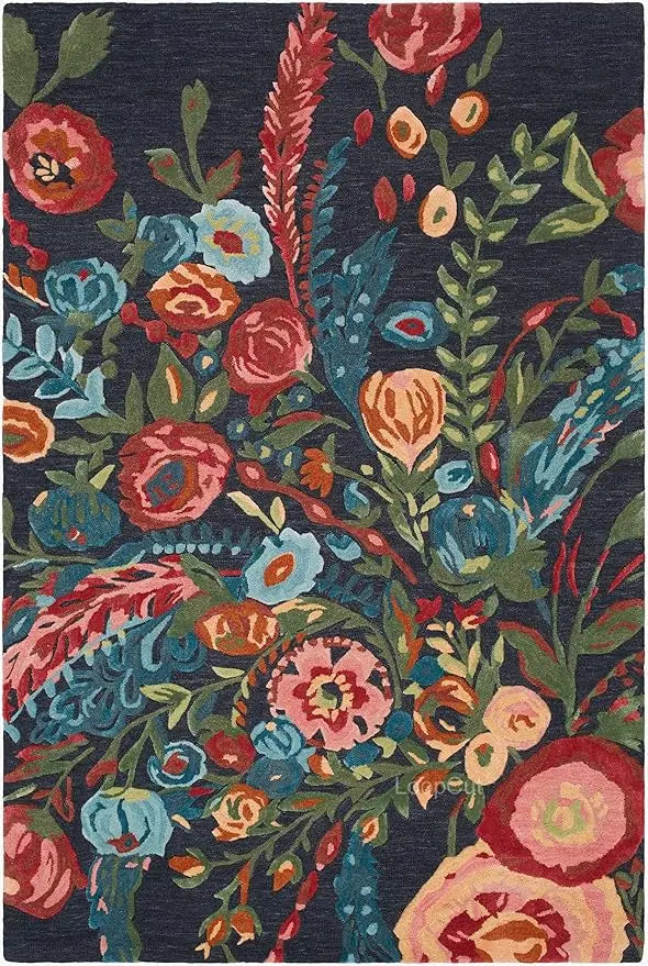Black Foliage Hand-Tufted Rug Rugverse