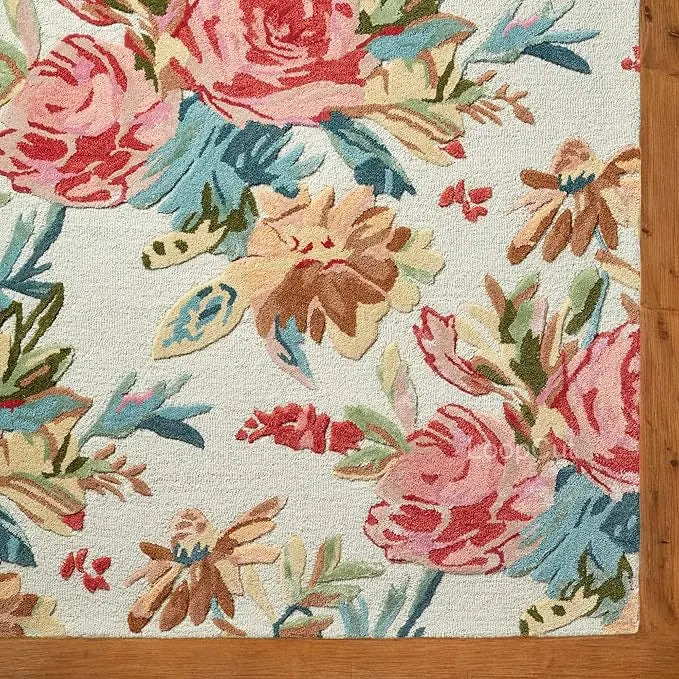 Ivory Multicolor Foliage Hand-Tufted Rug Rugverse