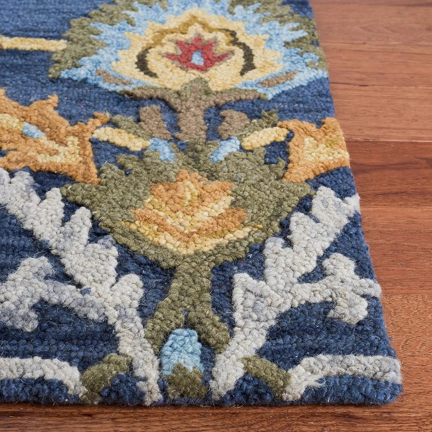 Midnight Flora Blue woolen Hand Tufted Carpet Rugverse