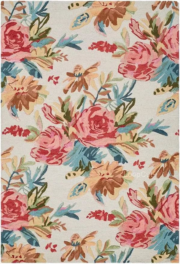 Ivory Multicolor Foliage Hand-Tufted Rug Rugverse