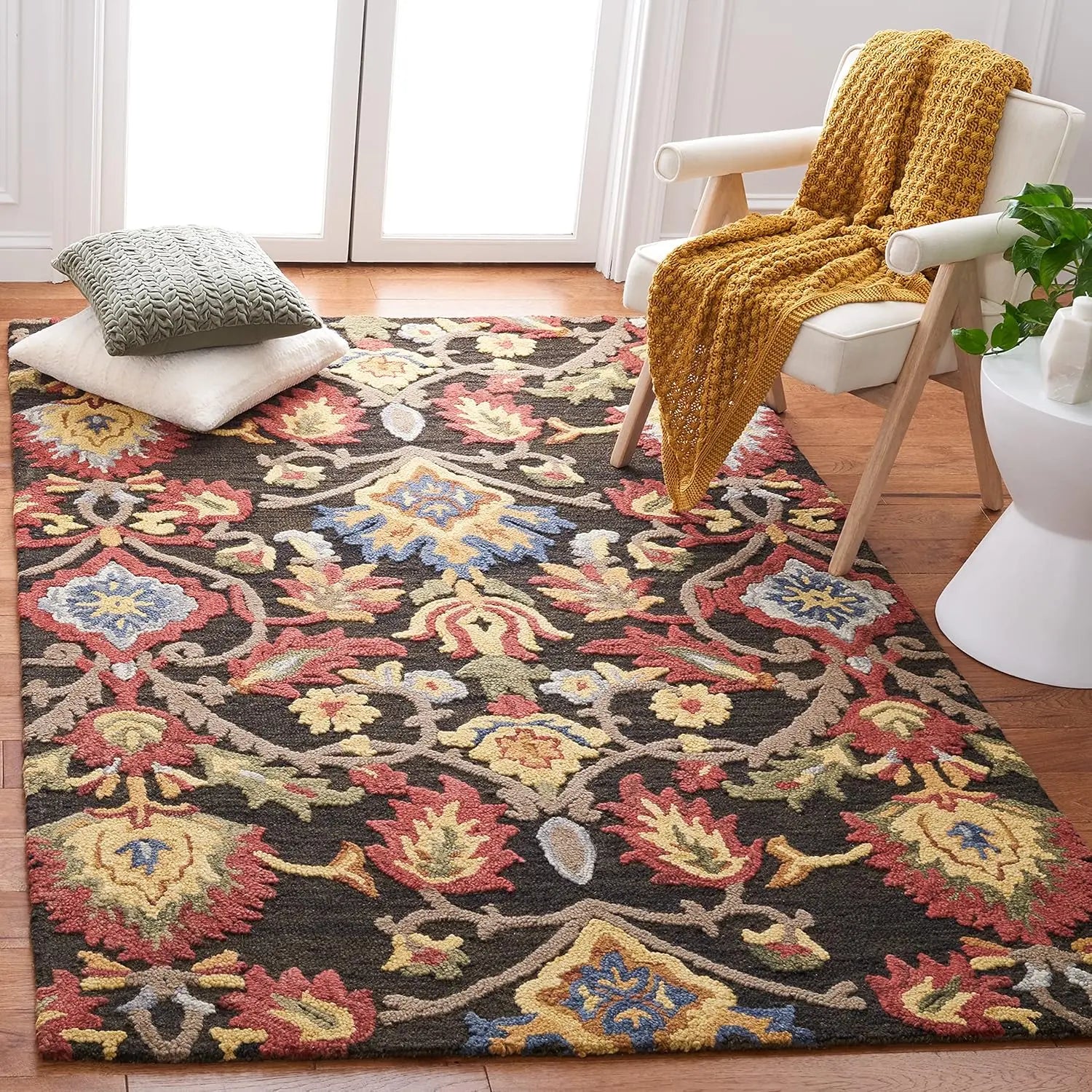 Midnight Flora Brown woolen Hand Tufted Carpet Rugverse