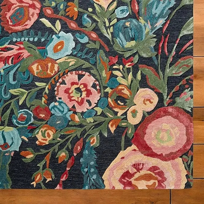 Black Foliage Hand-Tufted Rug Rugverse
