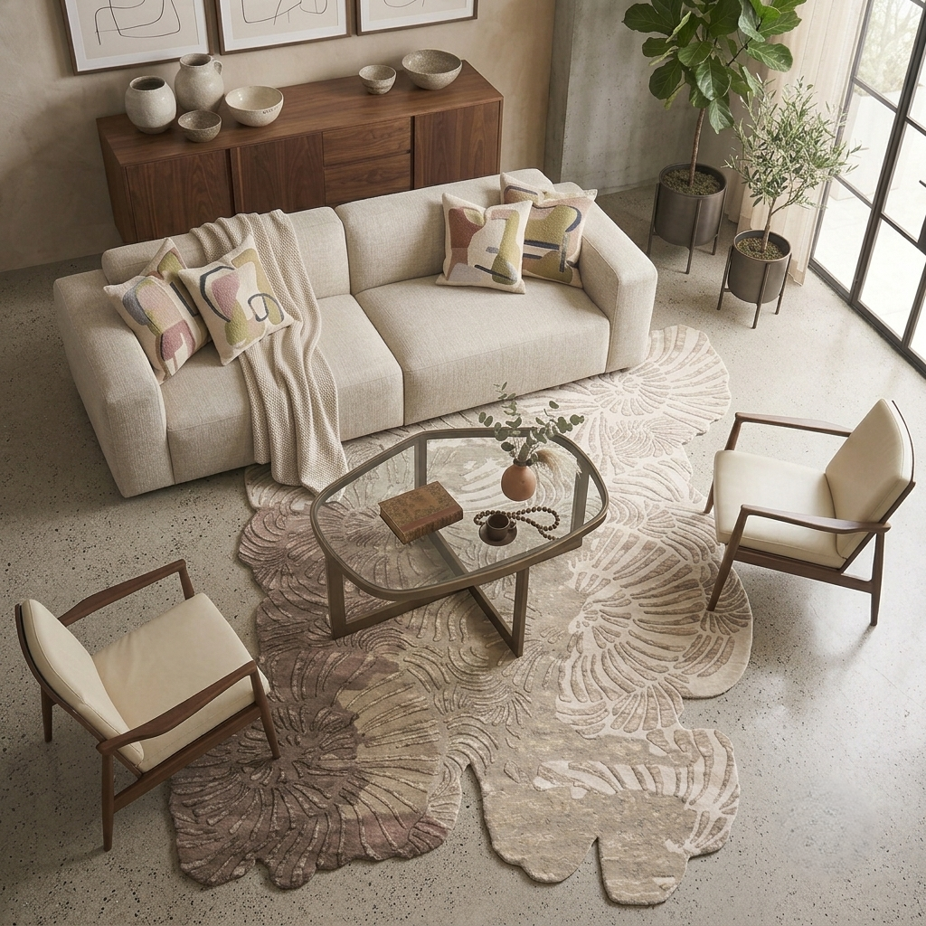Ombre Coral Irregular Carpet – hand tufted irregular shaped carpet | Irregular Carpets by Rugverse