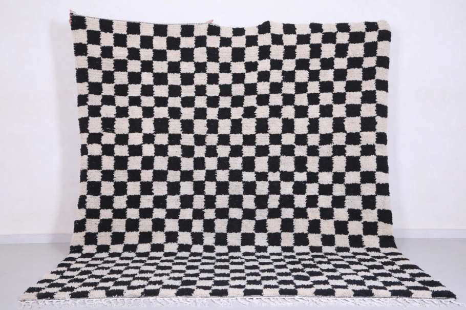 Custom handmade Rug - Checkered Moroccan Rug - Black and Beige rug