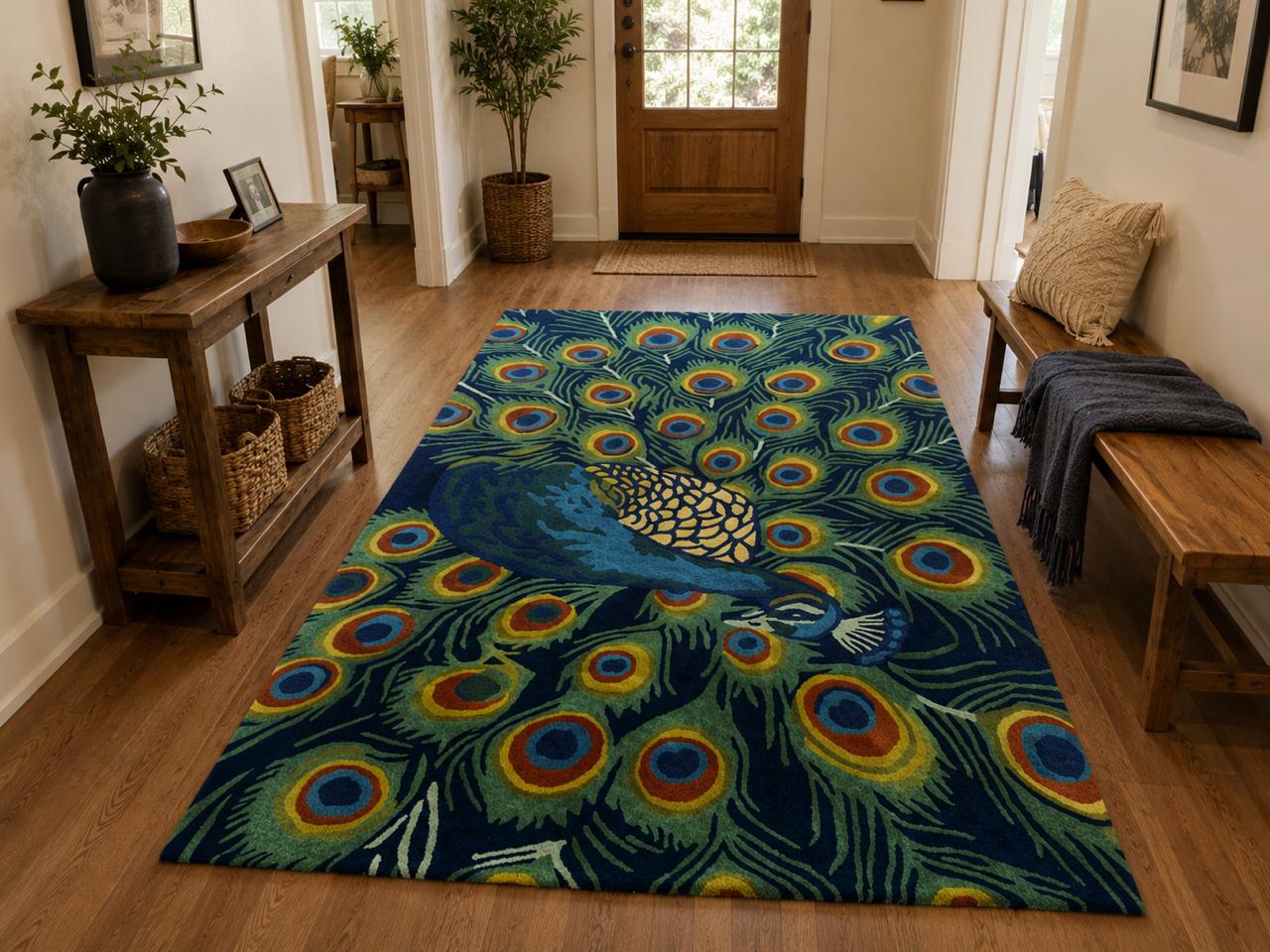 Teal Blue Peacock Rug