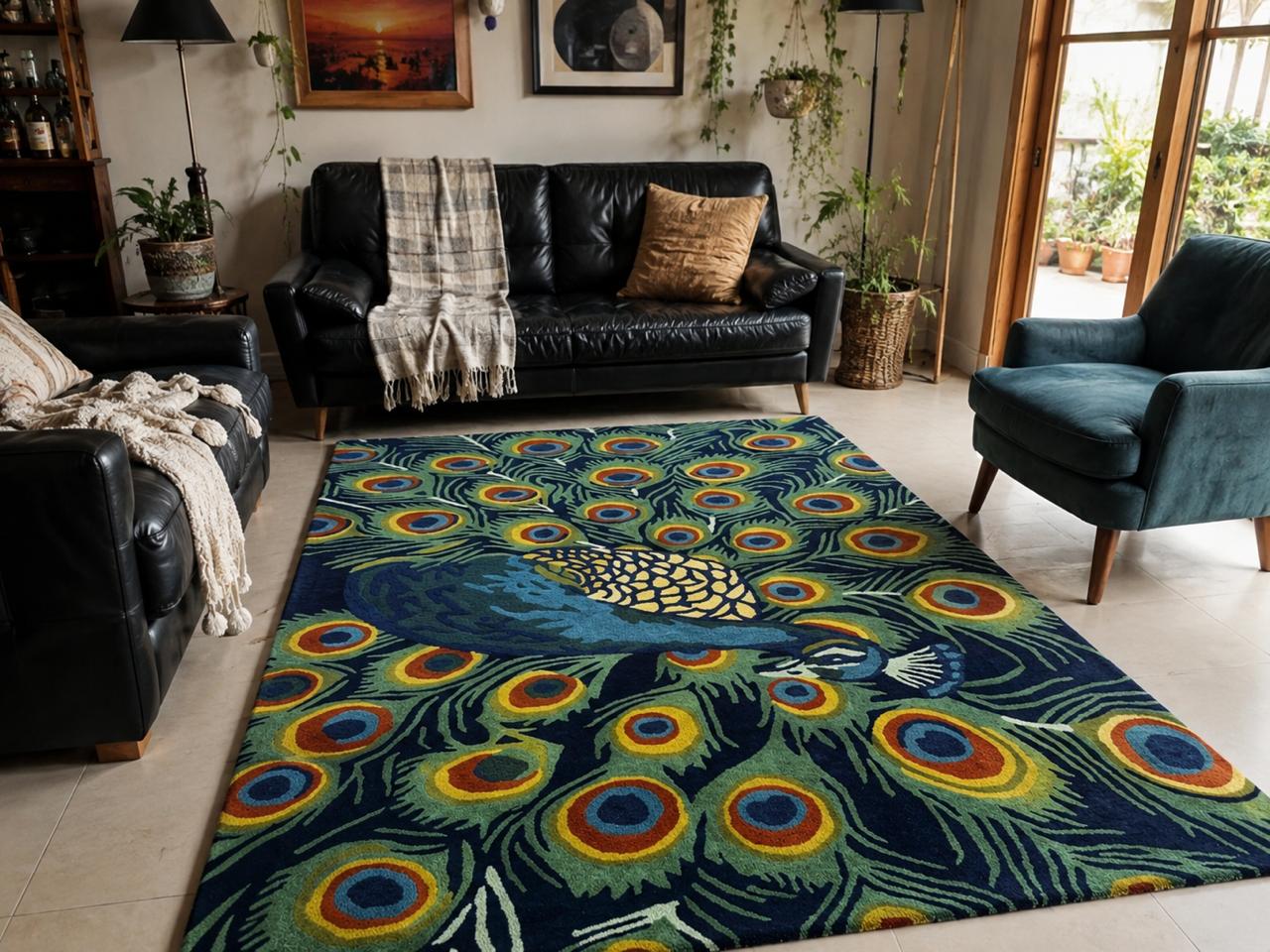 Teal Blue Peacock Rug