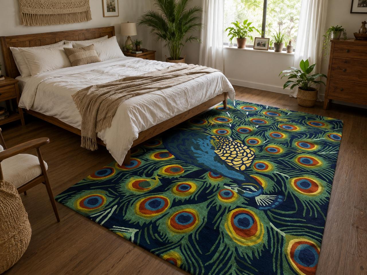 Teal Blue Peacock Rug