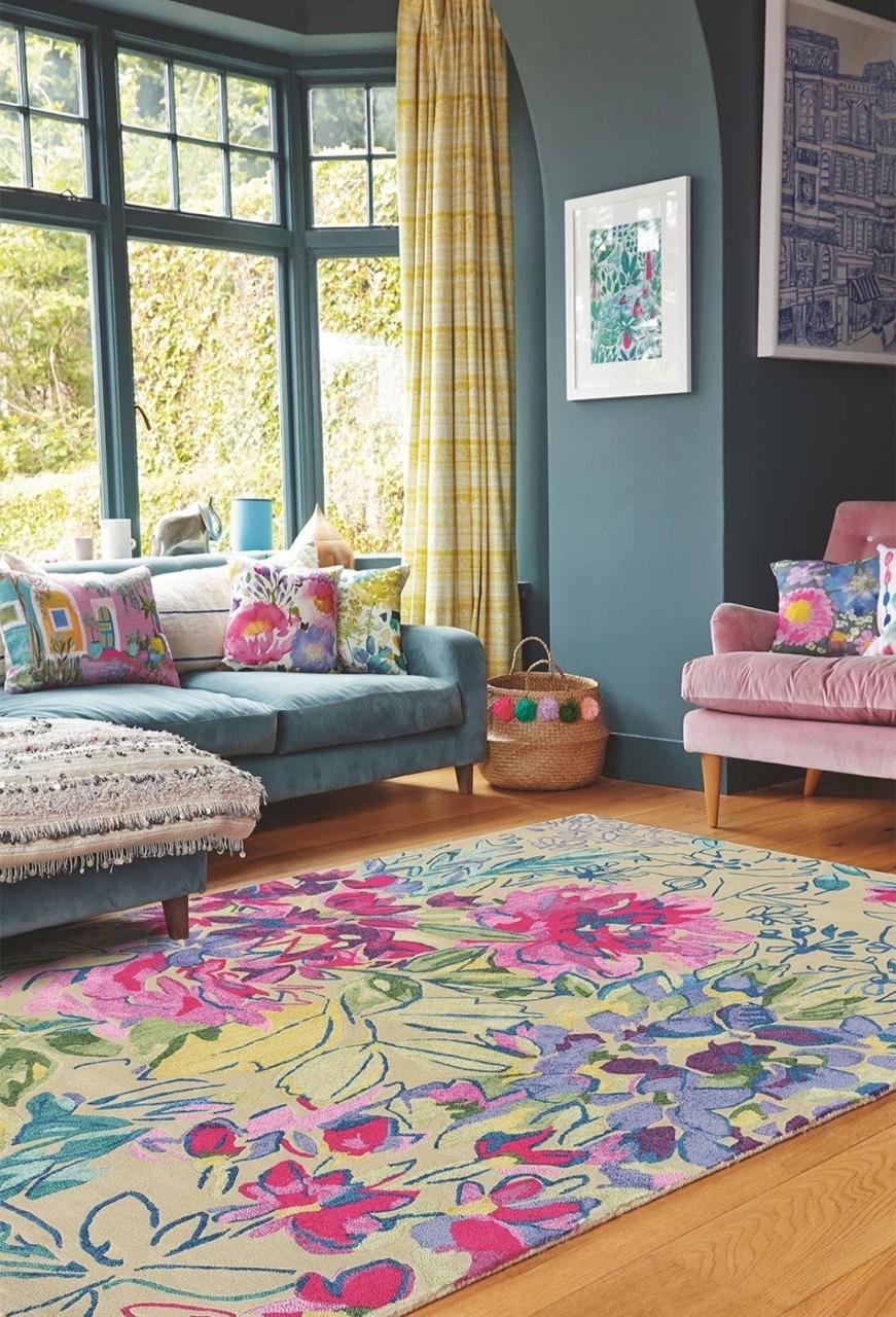 Bluebellgray Ines Jardin Floral Hand-Tufted wool viscose Area Rug Carpet