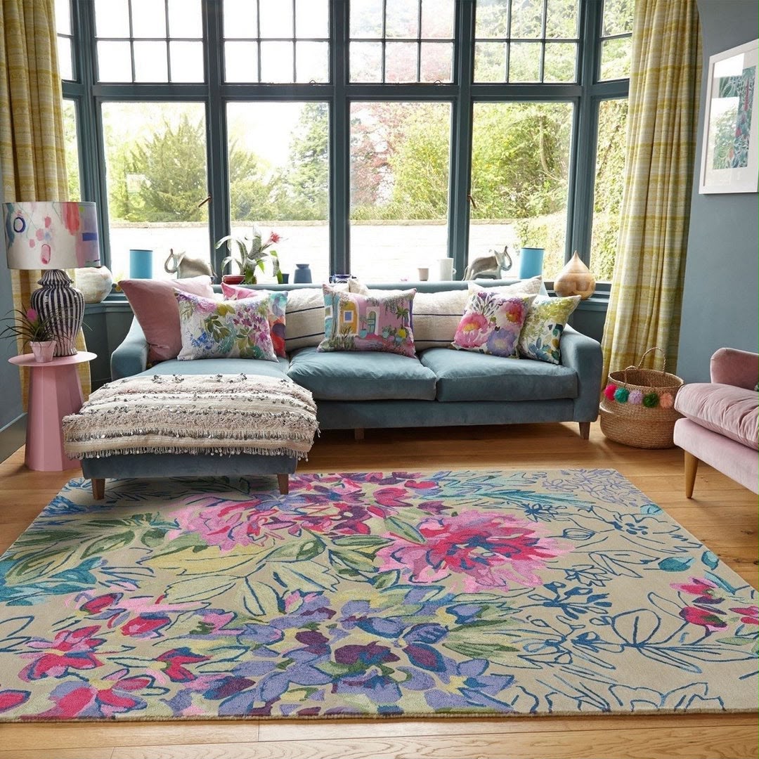 Bluebellgray Ines Jardin Floral Hand-Tufted wool viscose Area Rug Carpet