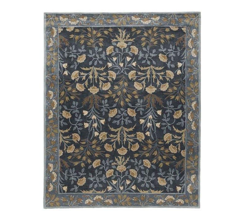 Adeline Floral Traditional Hand-Tufted Blue Wool Area Rug Handmade Carpet For Decor