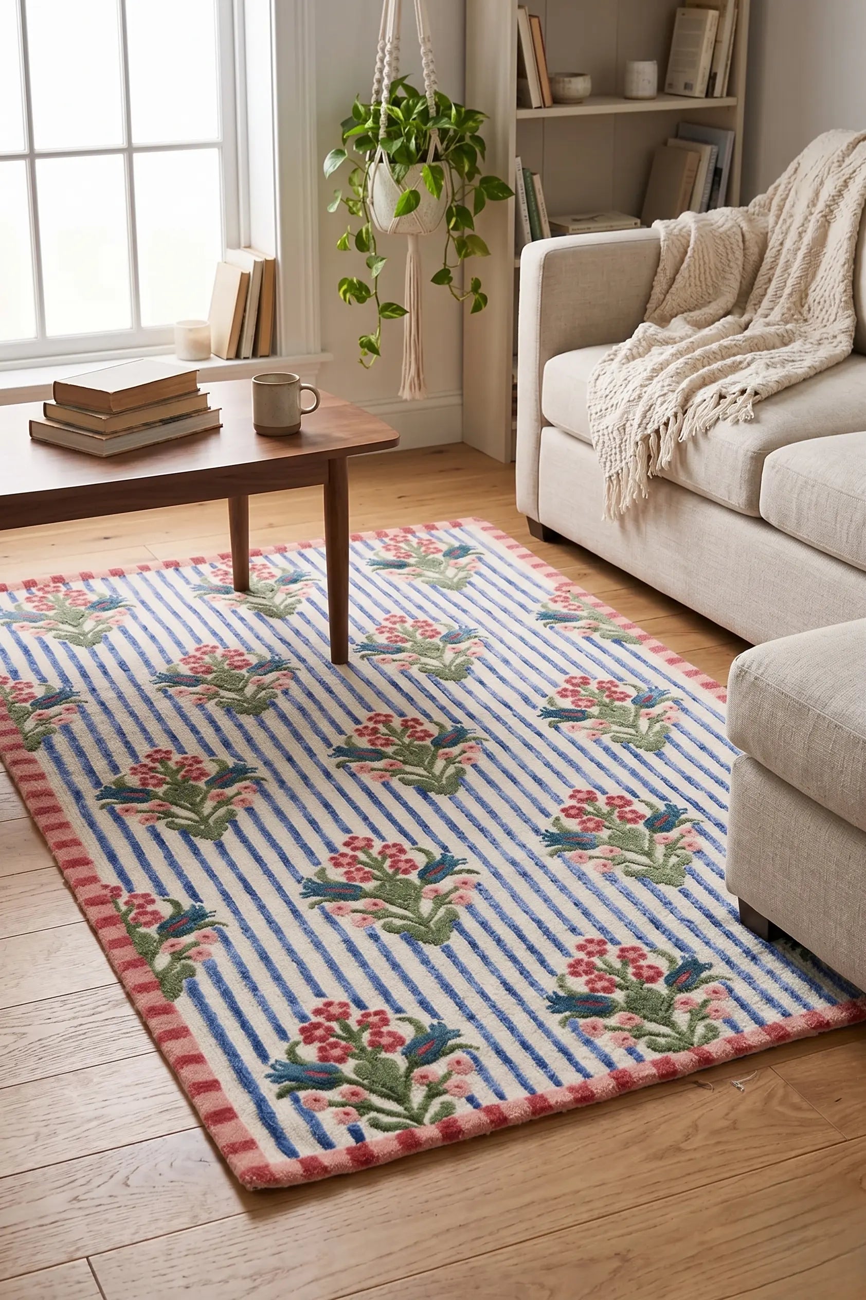 Amore Wool-Viscose Blend Floral Striped Carpet &  Rug
