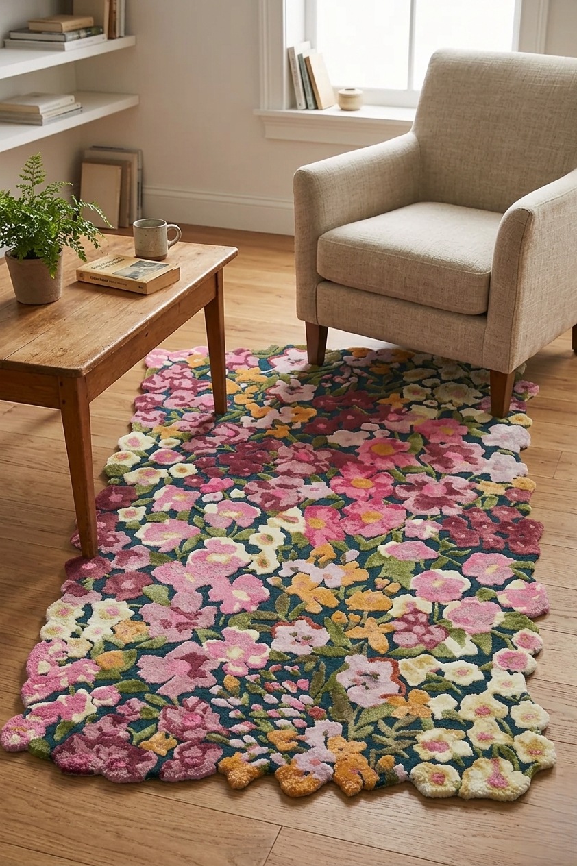 Cassia Wool/Viscose Blend Tufted Floral-Shaped Rug