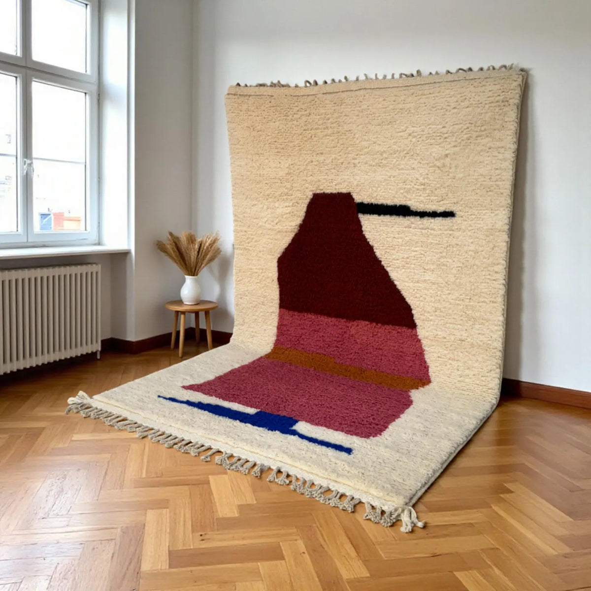 Burgundy Pink Moroccan Carpet – hand knotted wool carpet, handmade in India | Hand Knotted Carpets by Rugverse (view 3)