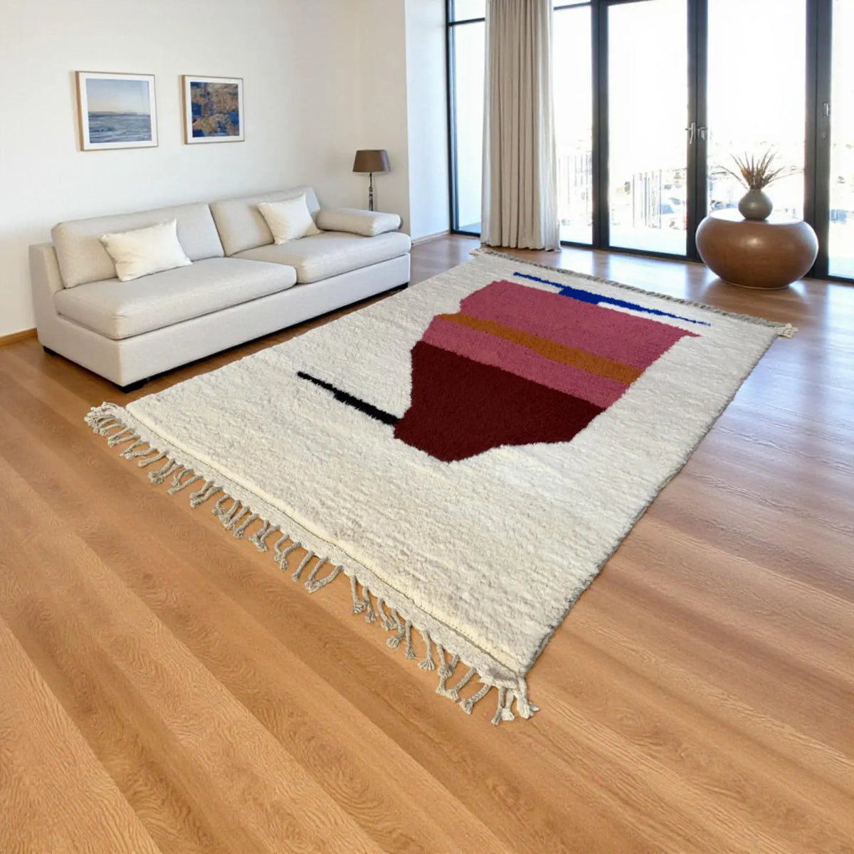 Burgundy Pink Moroccan Carpet – hand knotted wool carpet, handmade in India | Hand Knotted Carpets by Rugverse (view 7)
