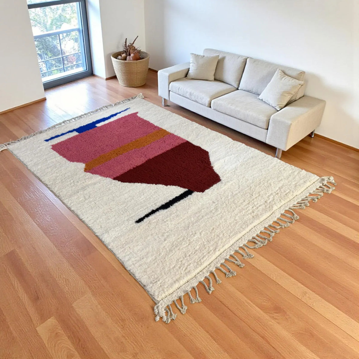 Burgundy Pink Moroccan Carpet – hand knotted wool carpet, handmade in India | Hand Knotted Carpets by Rugverse (view 4)