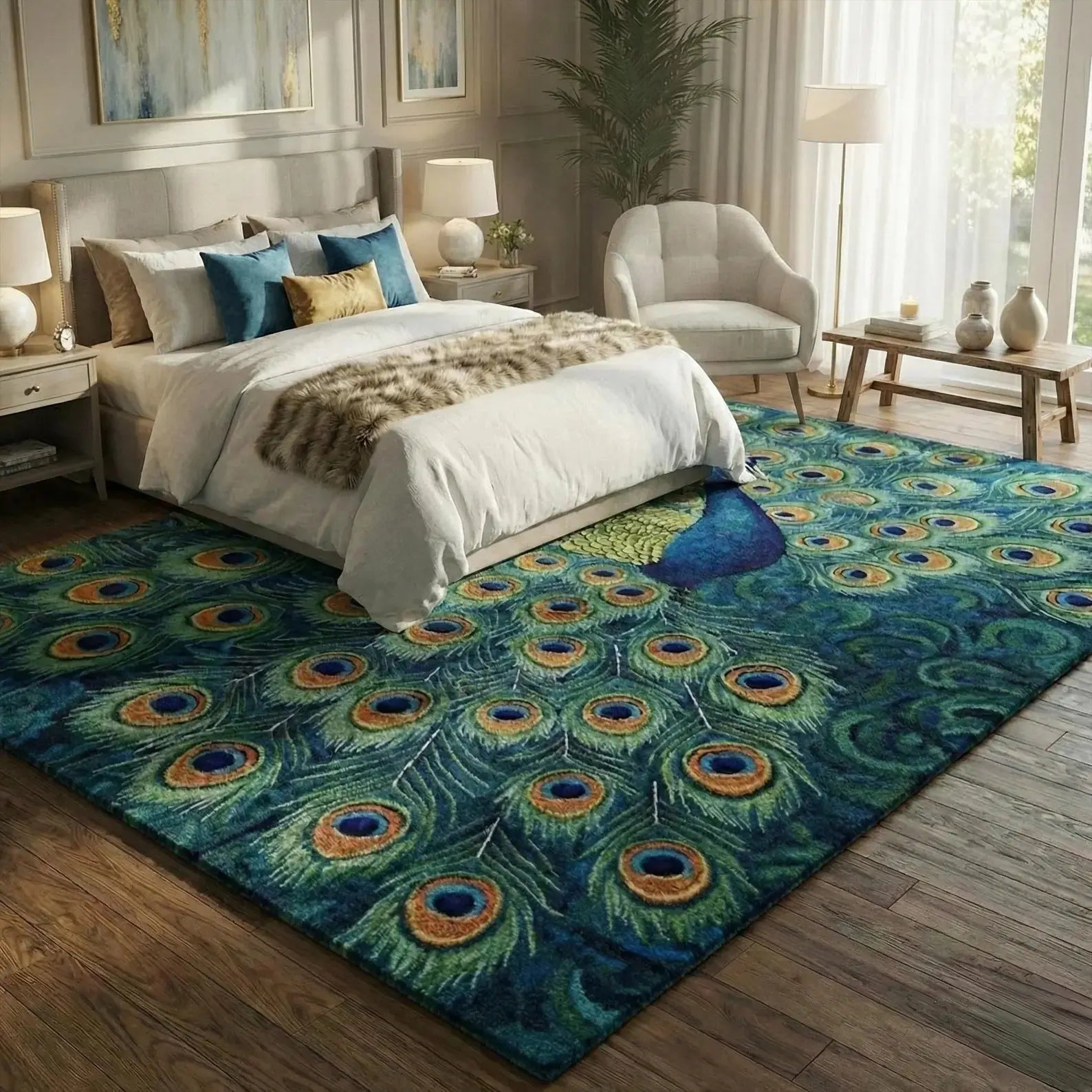 Teal Blue Peacock Rug Rugverse