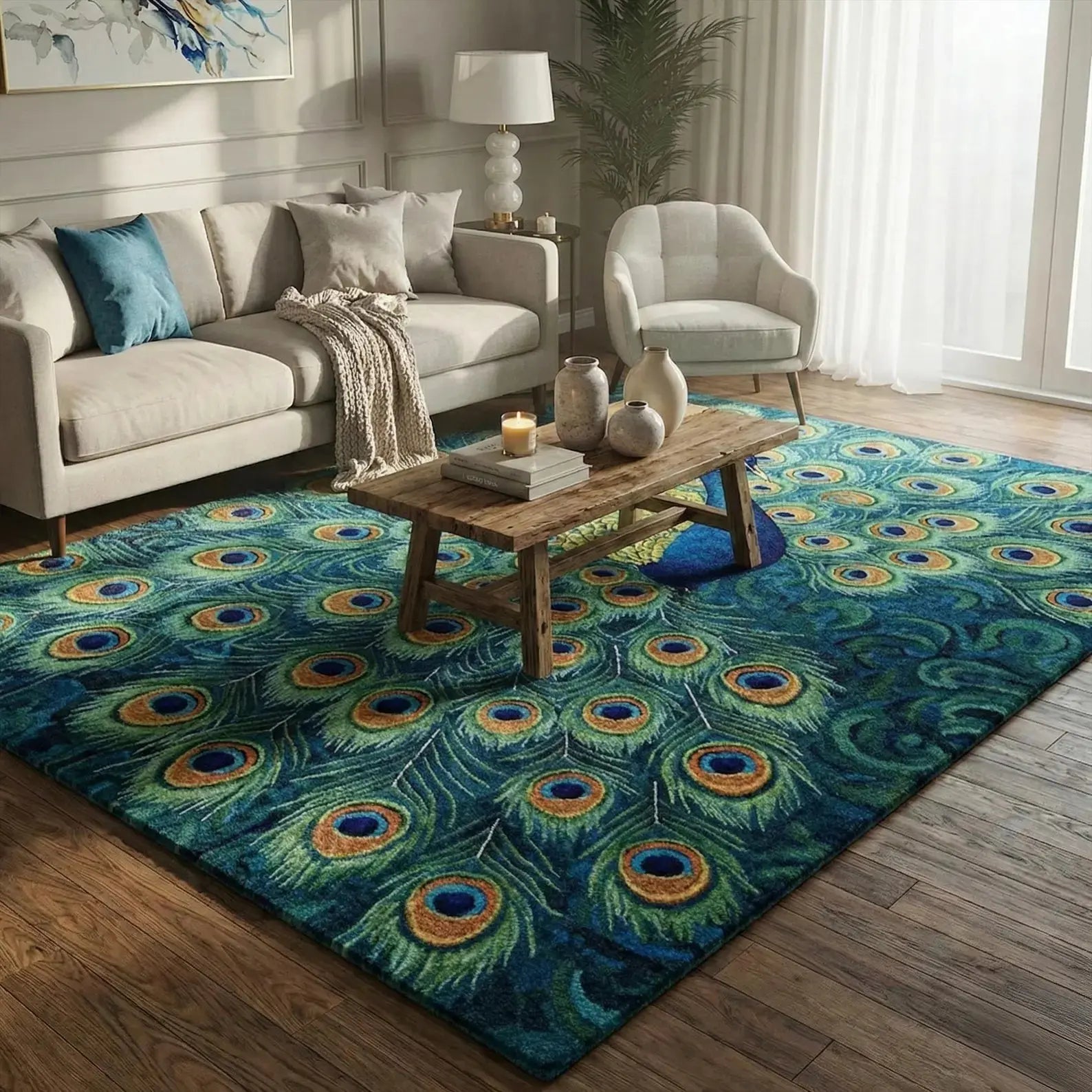 Teal Blue Peacock Rug