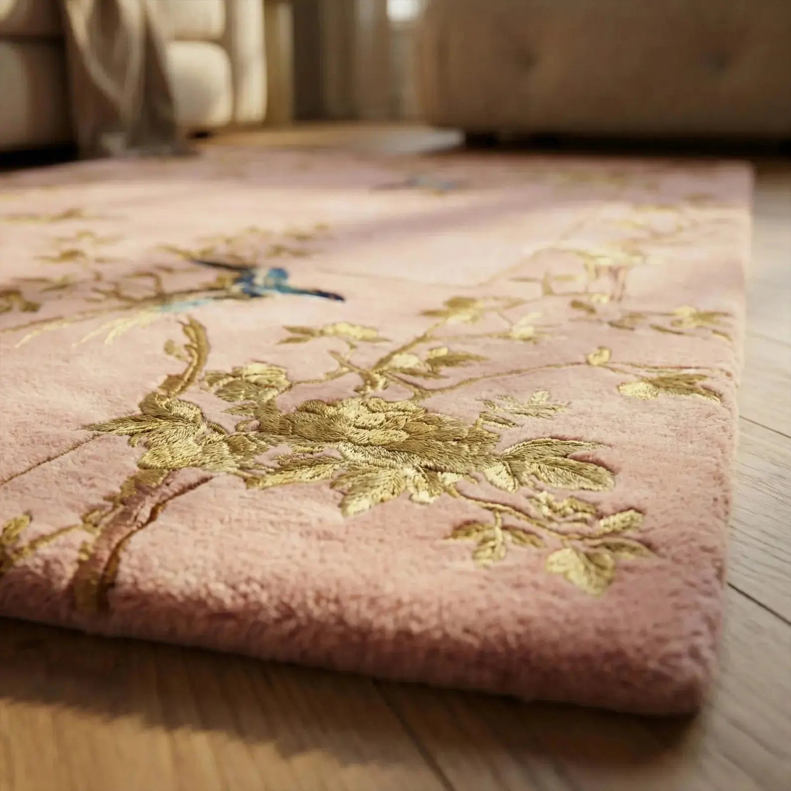 Nature Inspired Pink Gold  Floral Carpet & Rug Rugverse