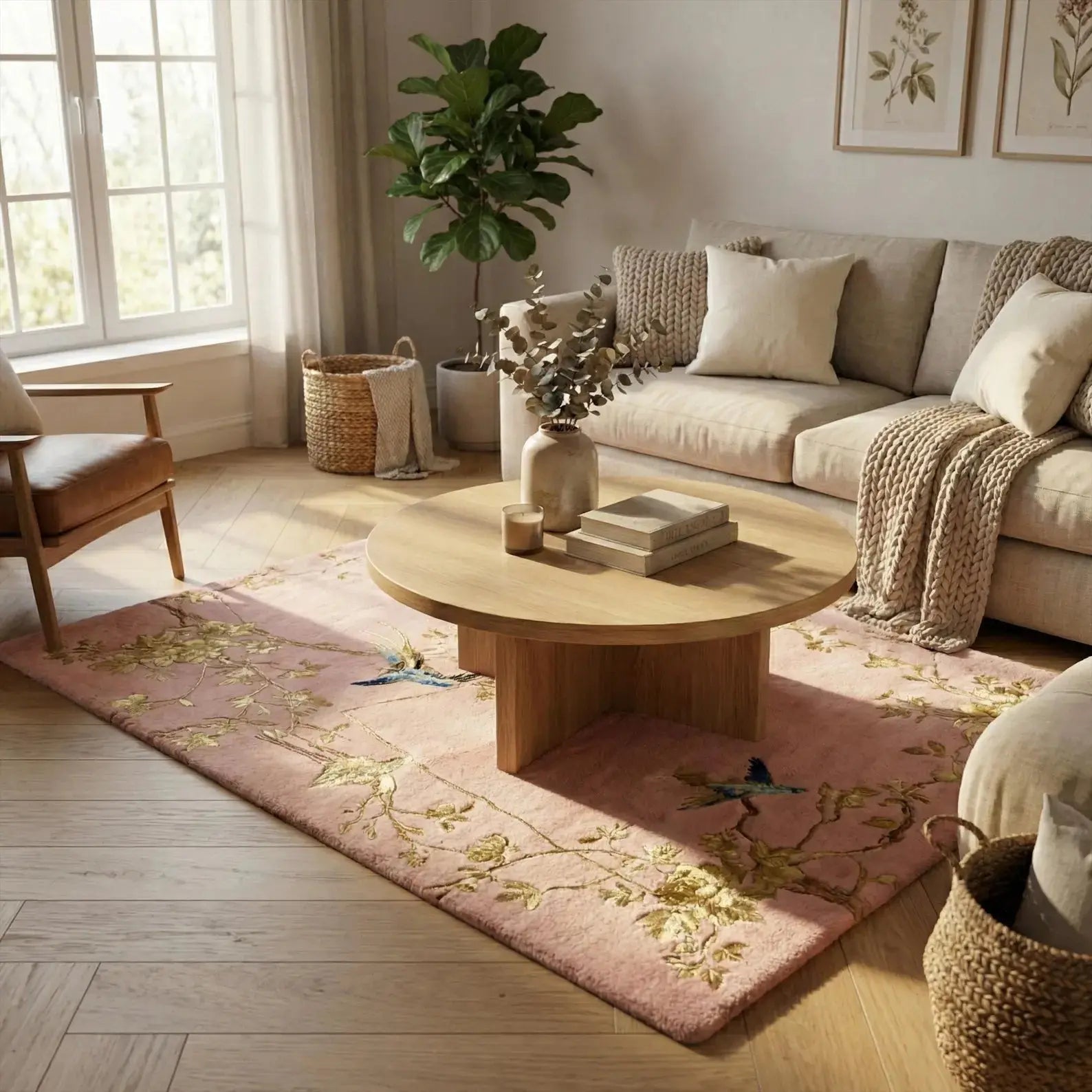 Nature Inspired Pink Gold  Floral Carpet & Rug Rugverse