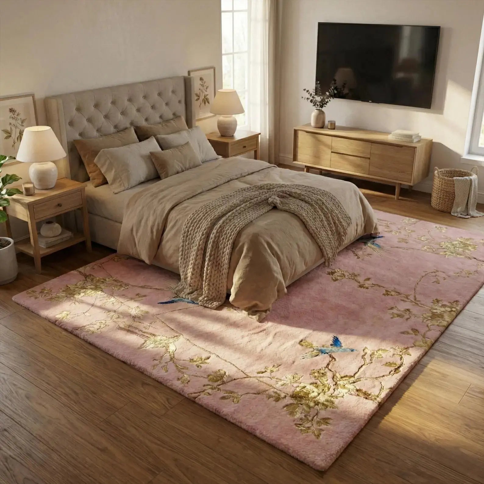 Nature Inspired Pink Gold  Floral Carpet & Rug Rugverse