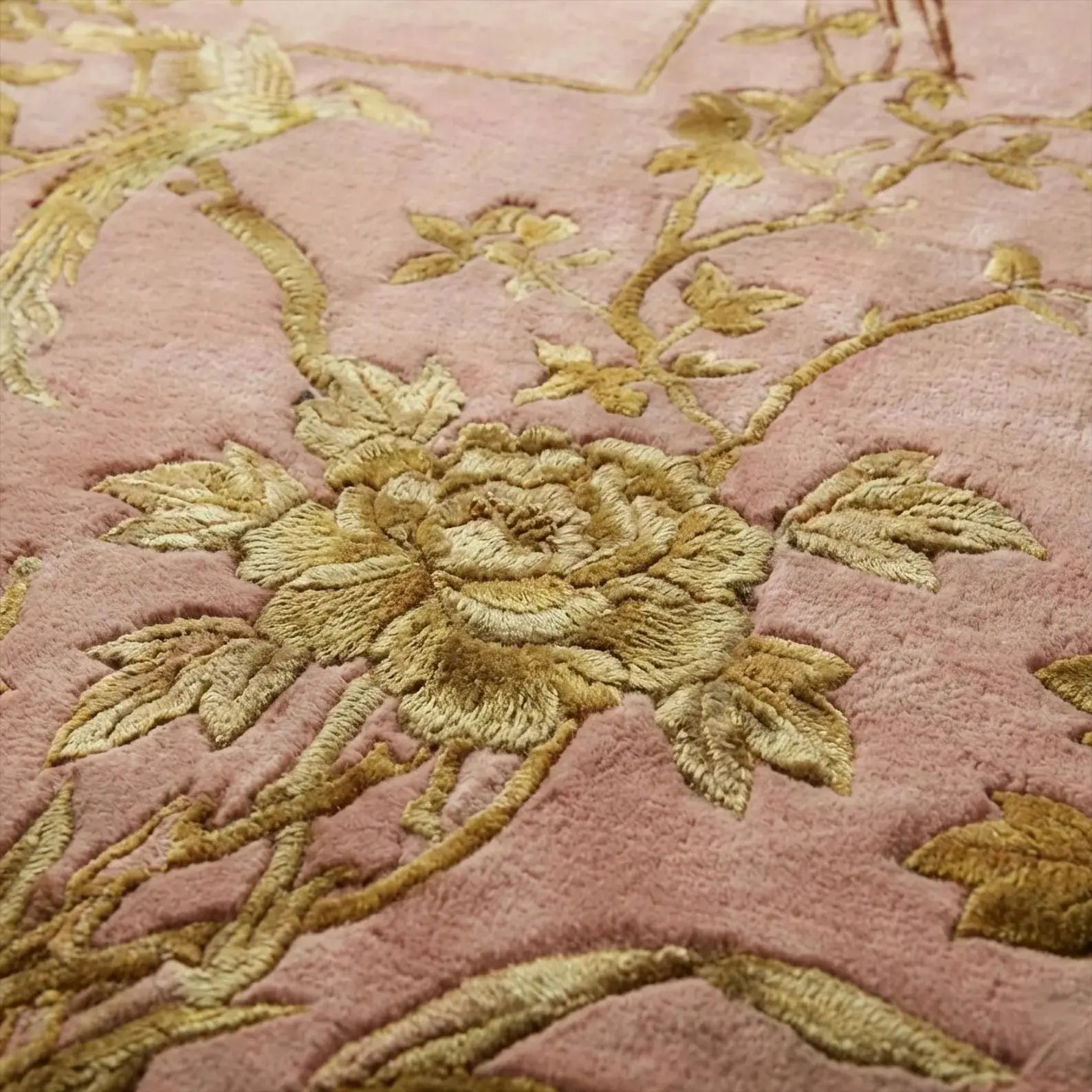 Nature Inspired Pink Gold  Floral Carpet & Rug Rugverse