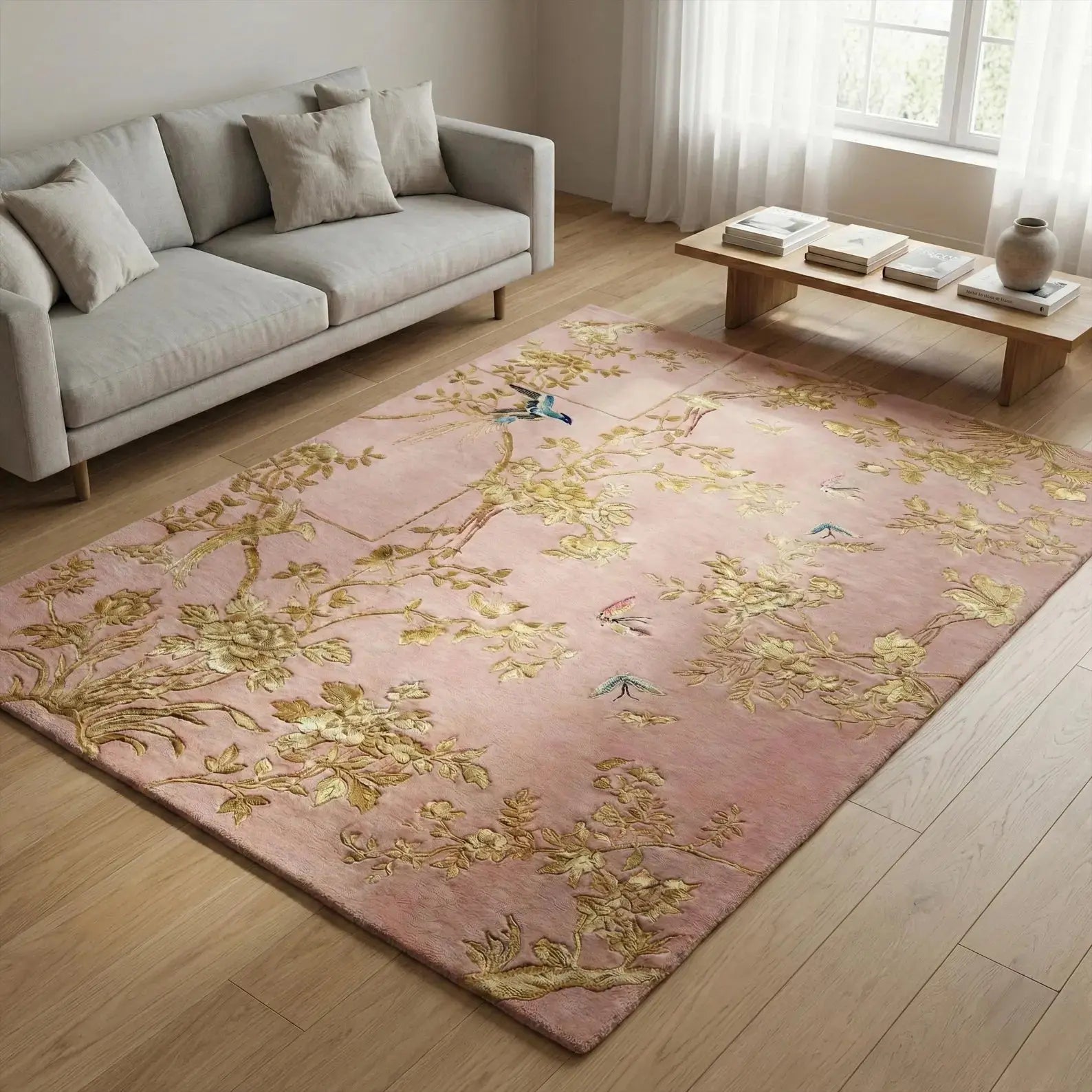 Nature Inspired Pink Gold  Floral Carpet & Rug