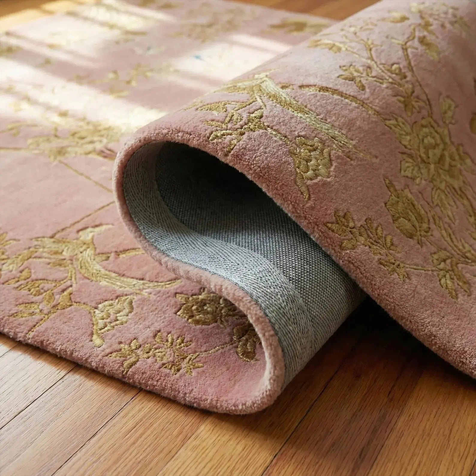 Nature Inspired Pink Gold  Floral Carpet & Rug Rugverse