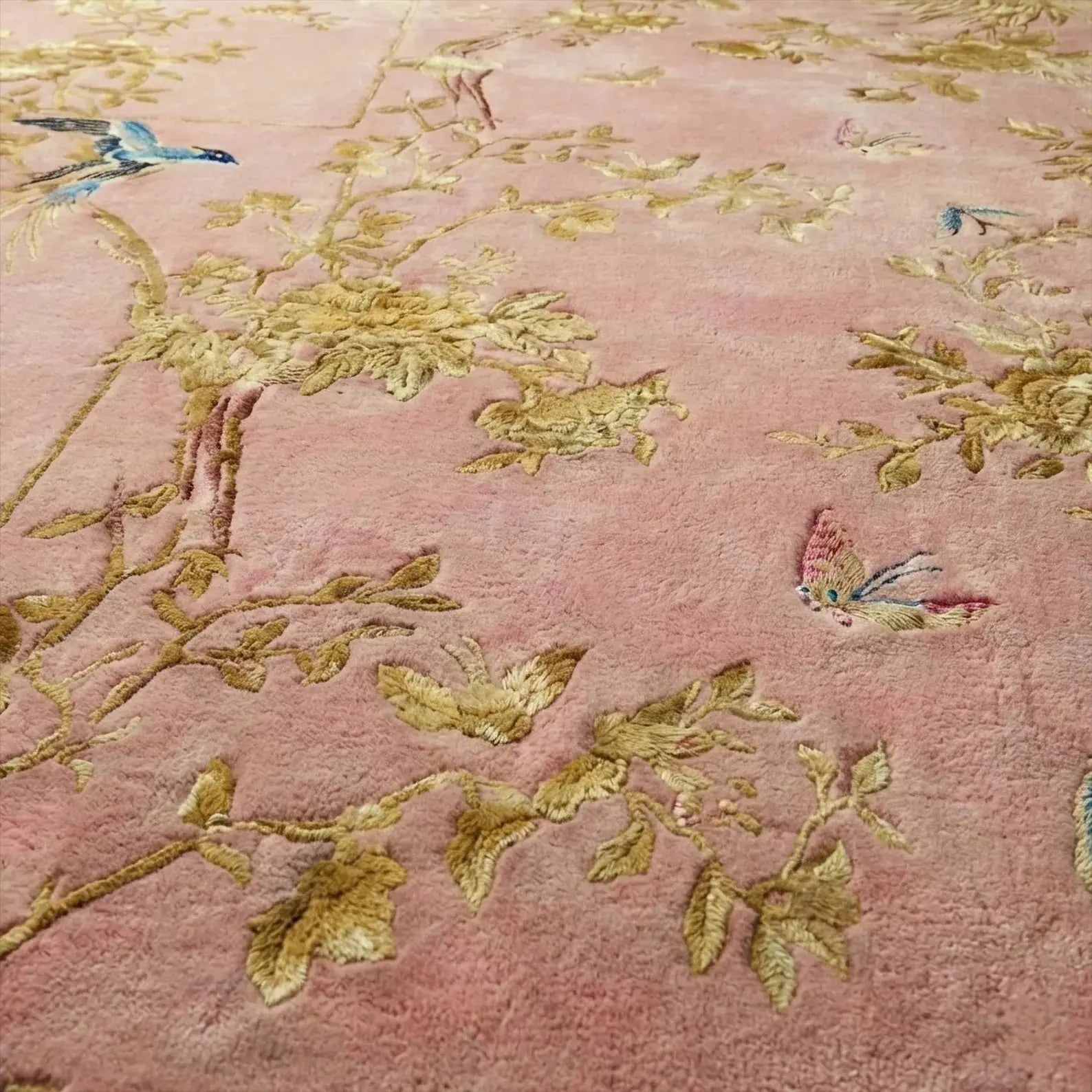 Nature Inspired Pink Gold  Floral Carpet & Rug