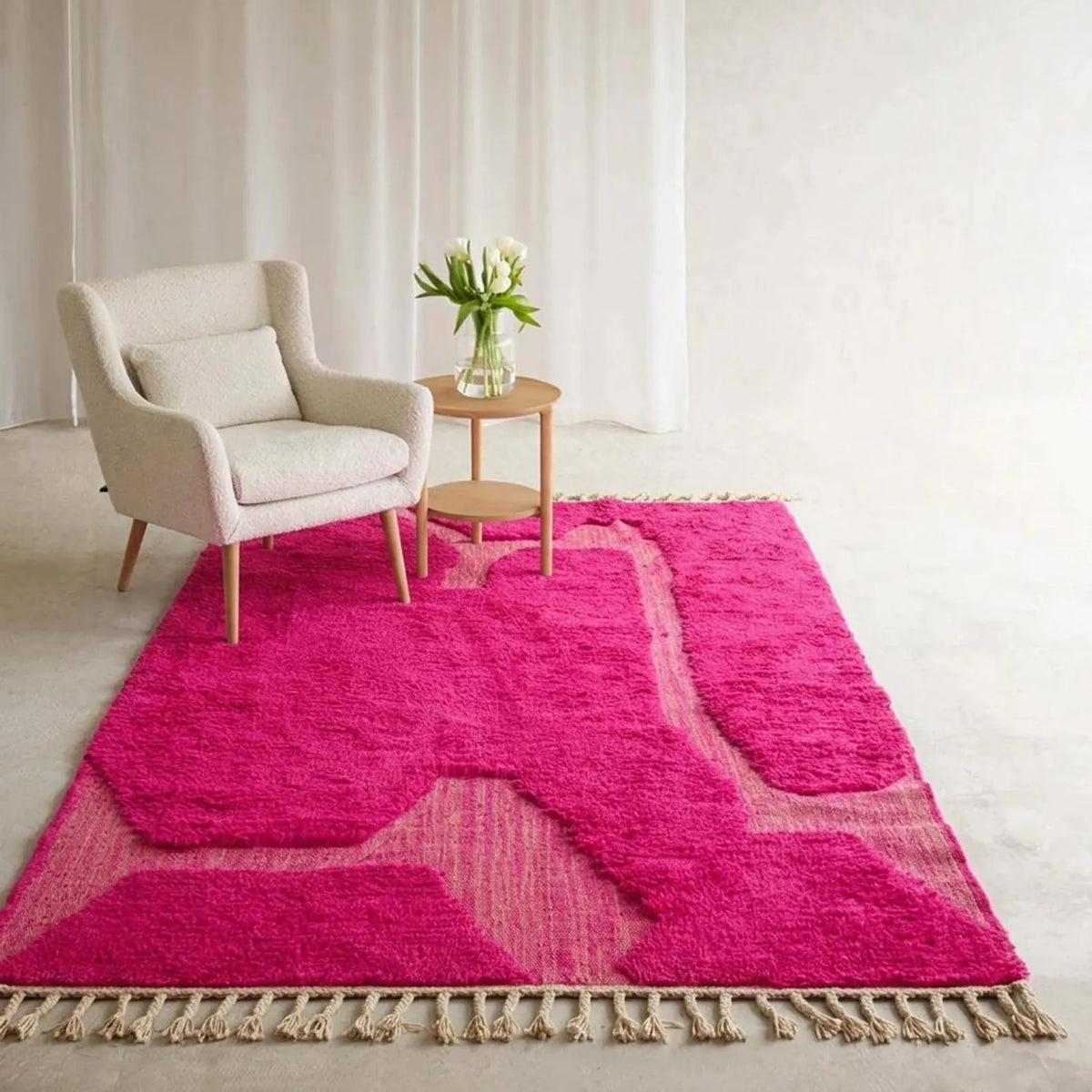 Moroccan Hot Pink Carpet – hand knotted wool carpet, handmade in India | Hand Knotted Carpets by Rugverse (view 10)