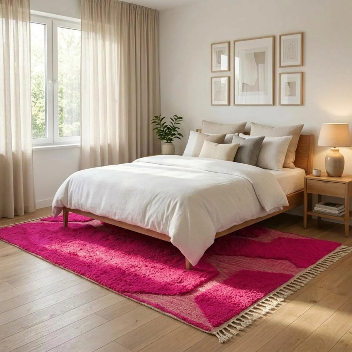 Moroccan Hot Pink Carpet – hand knotted wool carpet, handmade in India | Hand Knotted Carpets by Rugverse (view 9)