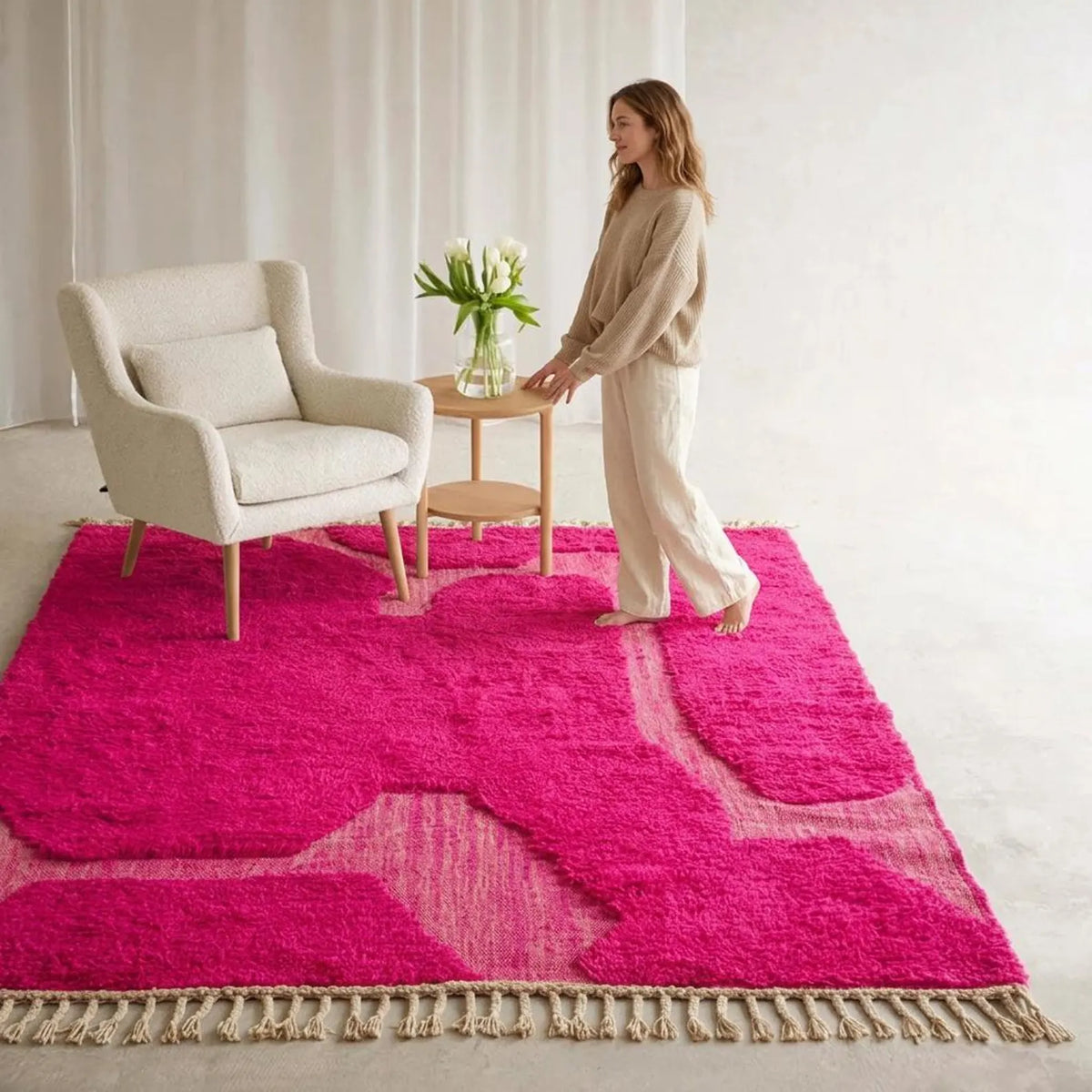 Moroccan Hot Pink Carpet – hand knotted wool carpet, handmade in India | Hand Knotted Carpets by Rugverse (view 12)