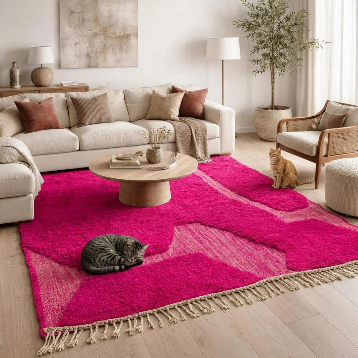 Moroccan Hot Pink Carpet – hand knotted wool carpet, handmade in India | Hand Knotted Carpets by Rugverse (view 8)