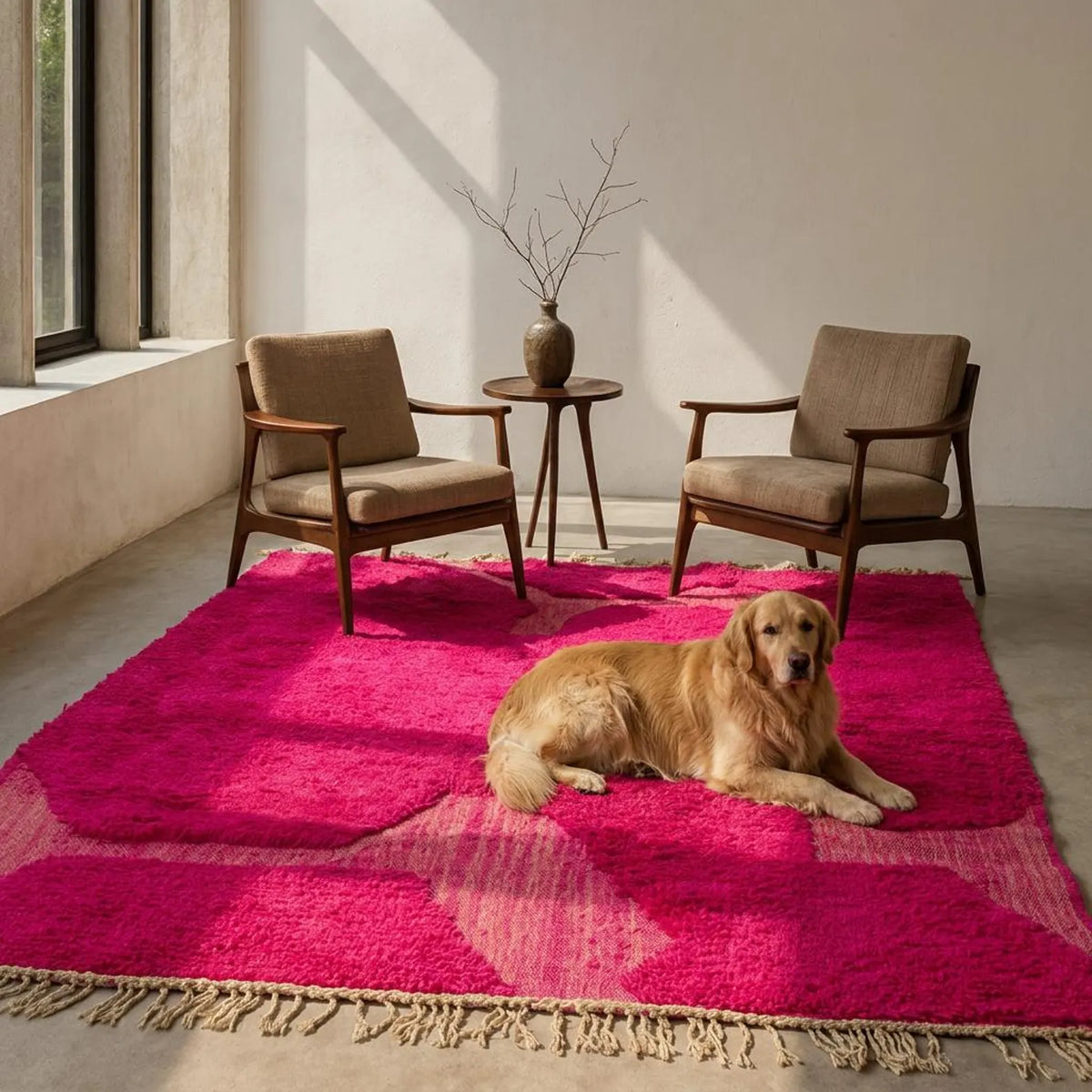 Moroccan Hot Pink Carpet – hand knotted wool carpet, handmade in India | Hand Knotted Carpets by Rugverse (view 6)